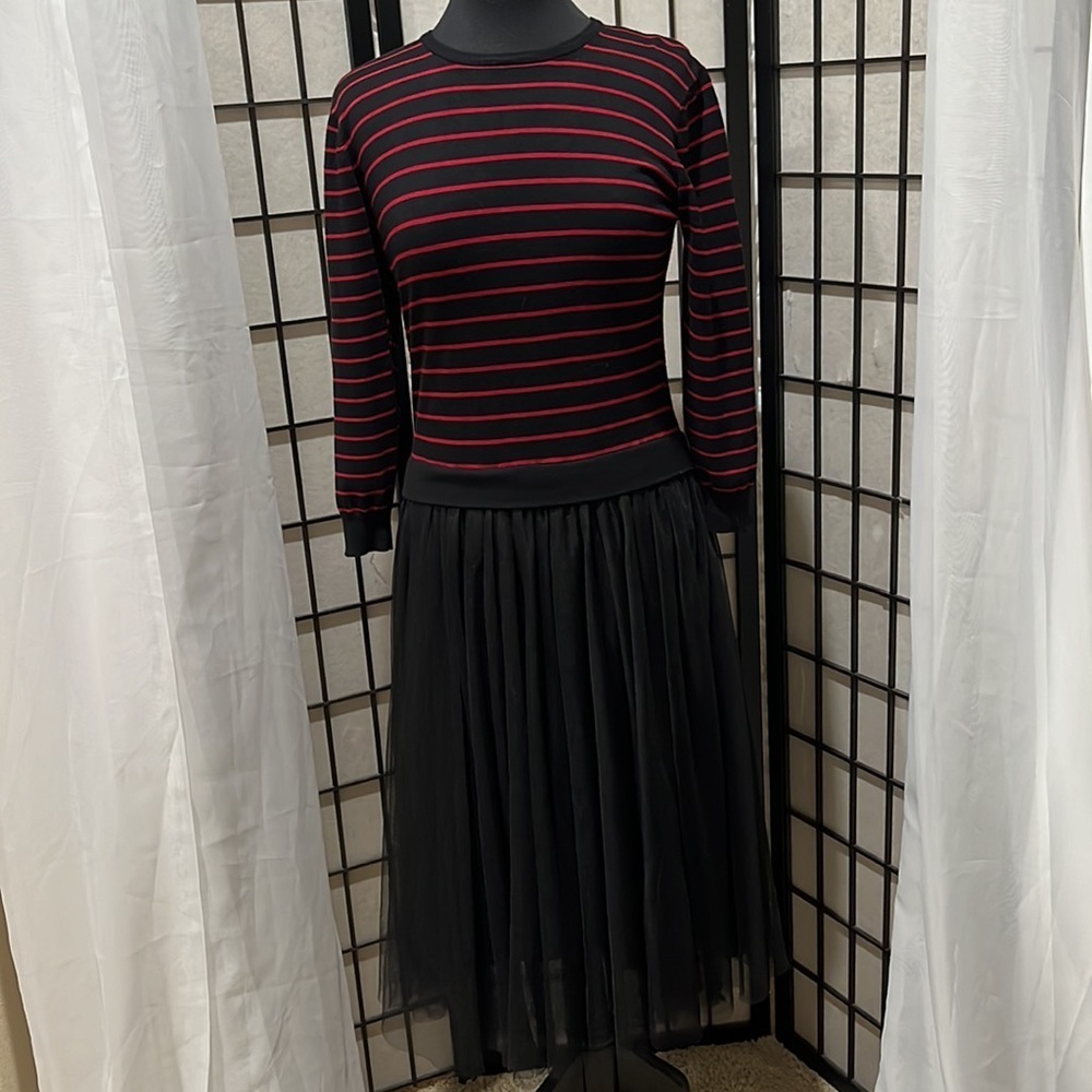 English Factory Black and Red Striped  GOTHIC TULLE Sweater DRESS SIZE L - Picture 7 of 11